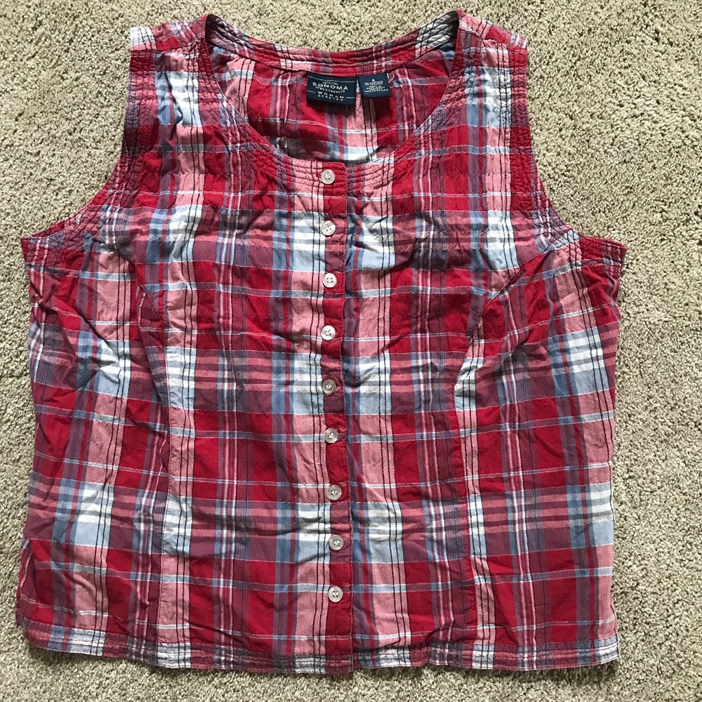 🍒Sleeveless Plaid Button Down Tank Top